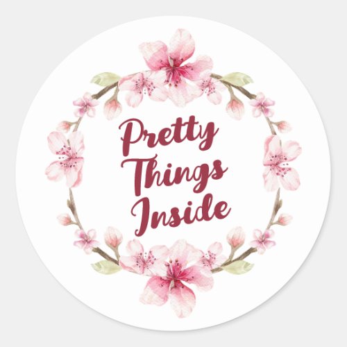 Floral Wreath Pretty Things Inside Business Classic Round Sticker