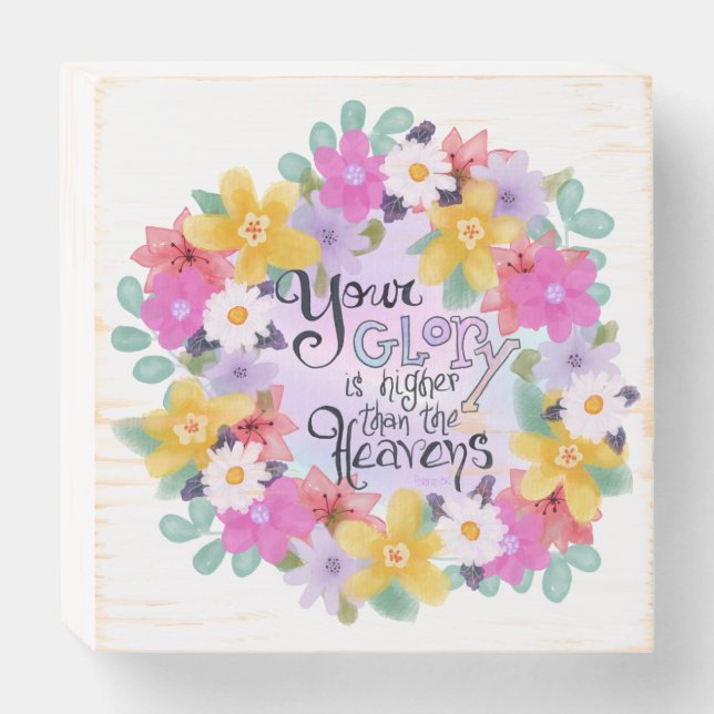 Floral Wreath Psalms Quote  Wooden Box Sign (Front Horizontal)