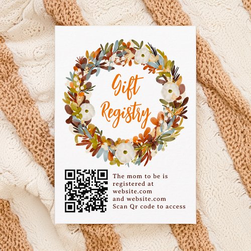 Floral wreath pumpkin registry baby shower enclosure card