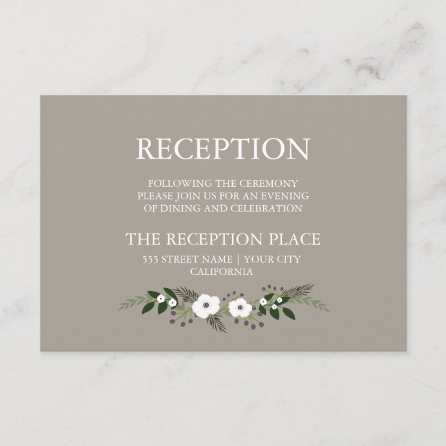 Floral Wreath Reception Card - taupe (Front)