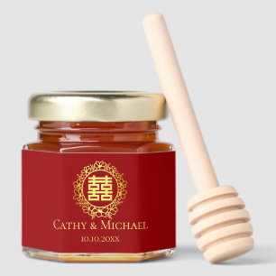 Floral wreath red Chinese wedding double happiness Honey Jar Favors