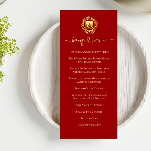Floral wreath red Chinese wedding double happiness Menu