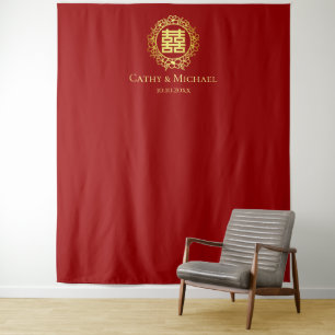 Floral wreath red Chinese wedding photo backdrop