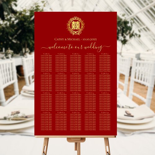 Floral wreath red Chinese wedding seating chart Foam Board