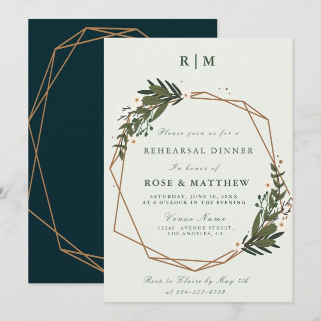 floral wreath rehearsal dinner invitation (Front/Back)