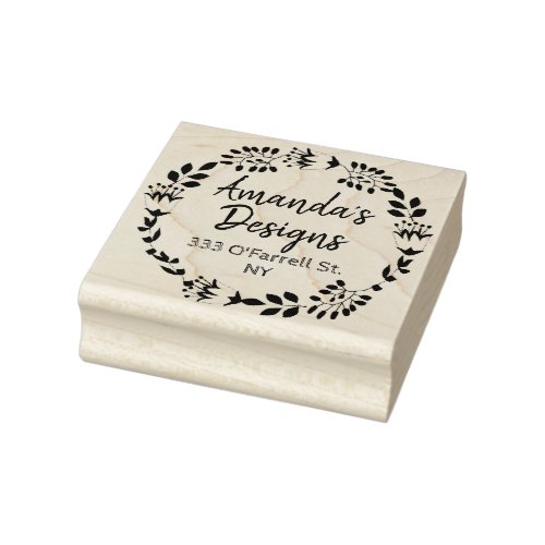 Floral wreath return and business address rubber stamp