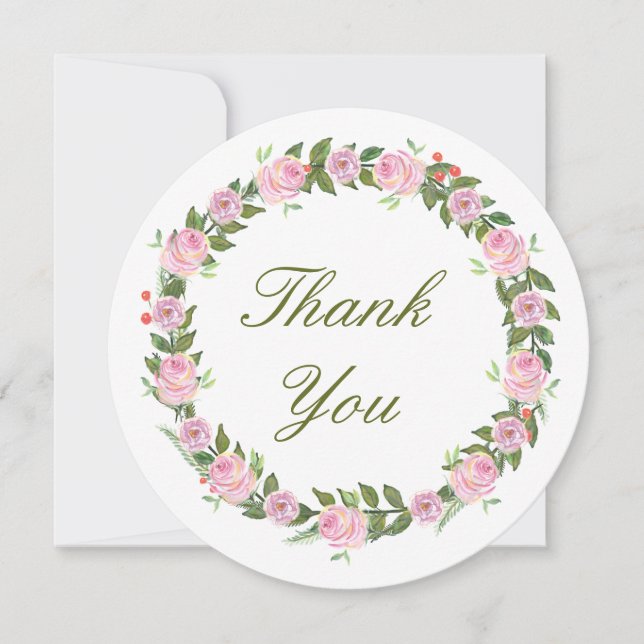 Floral Wreath Round Thank You Cards (Front)