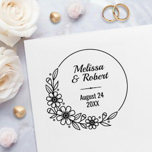Floral Wreath Round Wedding Save the Date Self-inking Stamp