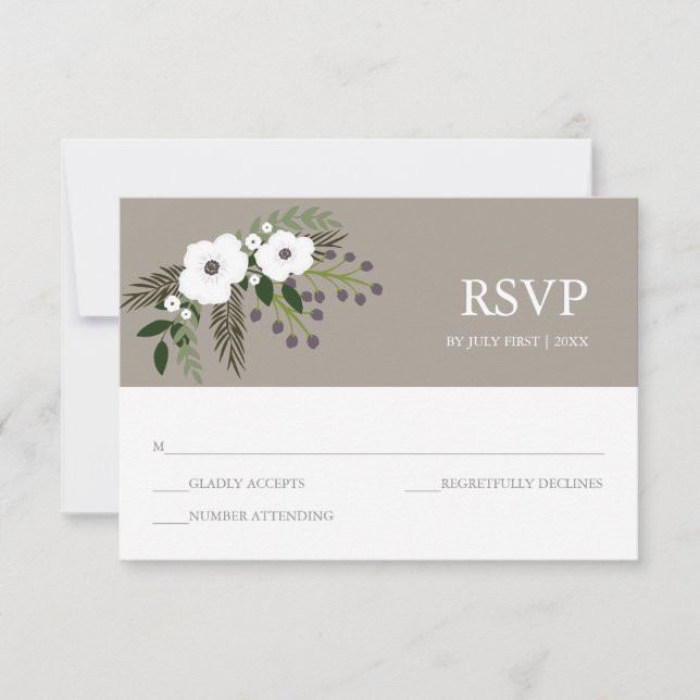 Floral wreath RSVP Card - taupe (Front)