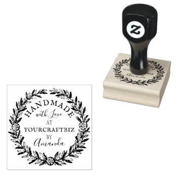 Floral Wreath Rustic Boho Handmade With Love Rubbe Rubber Stamp by 17Minutes at Zazzle
