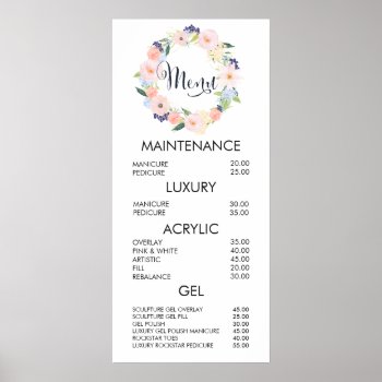Floral Wreath Salon Menu Price List Wall Poster by Pip_Gerard at Zazzle