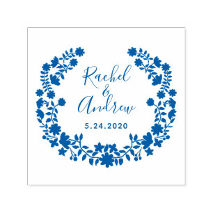 Floral Wreath Save the Date Custom Wedding Stamp