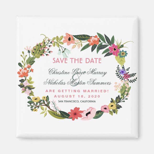 Floral Wreath Save the Date Magnet (Front)