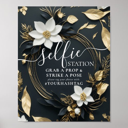 Floral Wreath Selfie Station Wedding Hashtag Sign