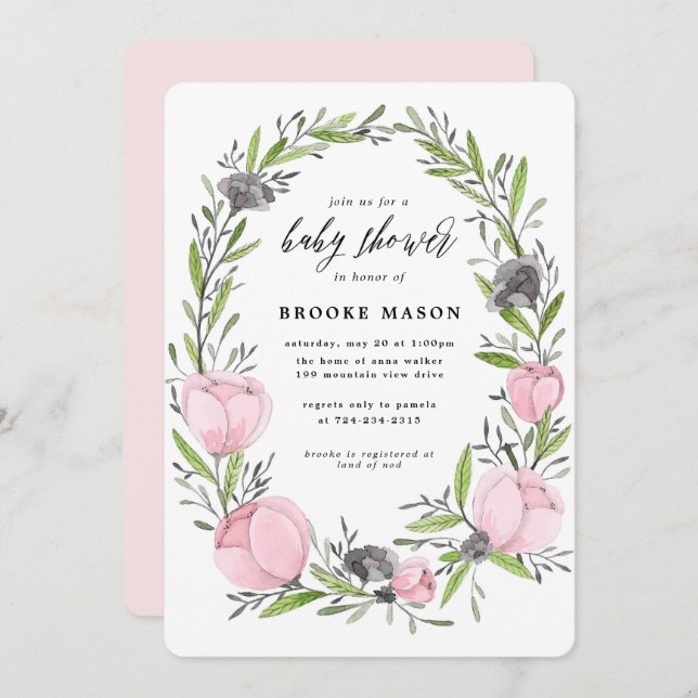 Floral Wreath Spring Baby Shower Invitation (Front/Back)