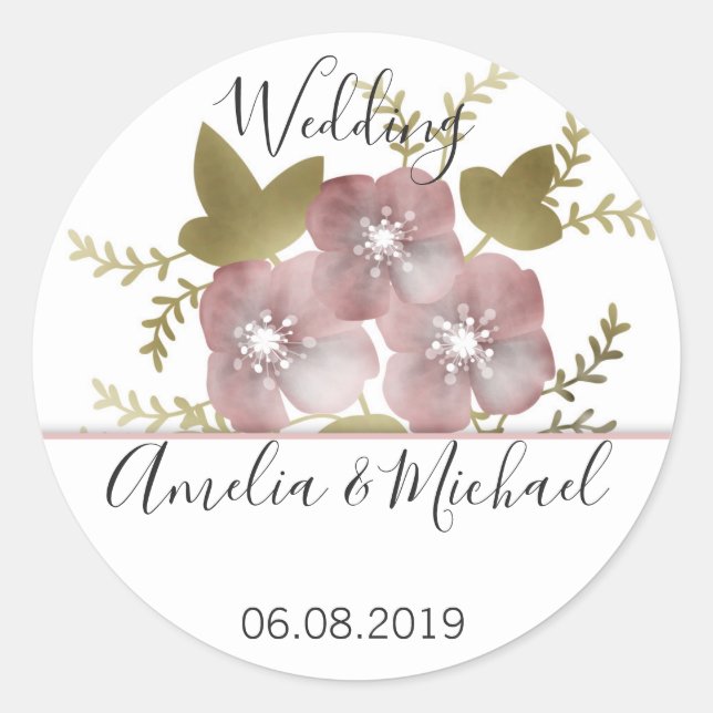 Floral wreath spring summer pink flowers green lea classic round sticker (Front)