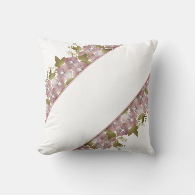 Floral wreath spring summer pink flowers green lea throw pillow (Front)