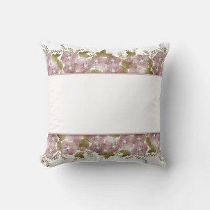 Floral wreath spring summer pink flowers green lea throw pillow