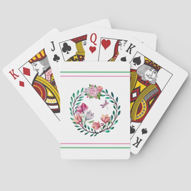 Floral Wreath & Stripes Poker Cards (Back)