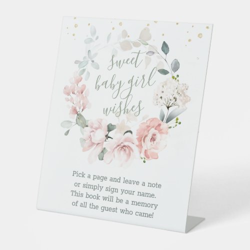 Floral Wreath Sweet Baby Shower Guest Book Pedestal Sign