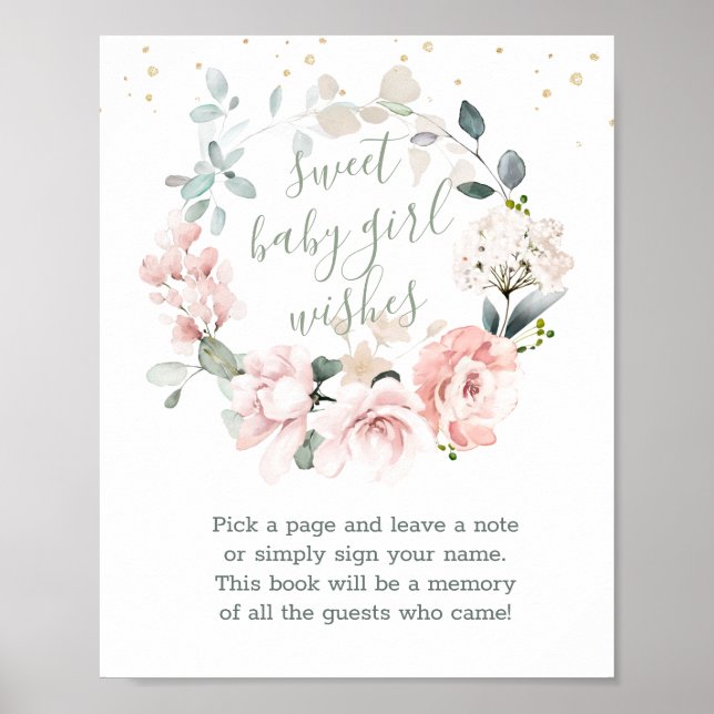 Floral Wreath Sweet Baby Shower Guest Book Sign (Front)