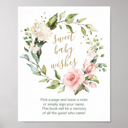 Floral wreath Sweet Baby Wishes Guest Book Sign