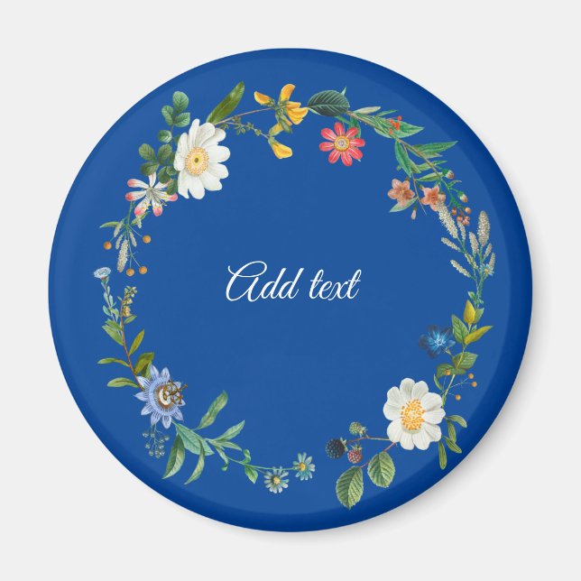 Floral Wreath Text Template Magnet (Front)