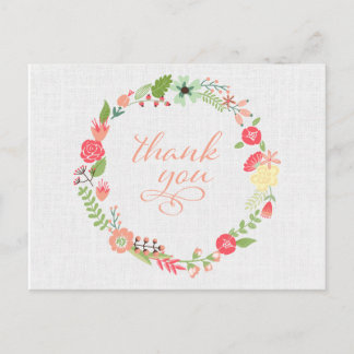 Floral Wreath Thank You Postcard
