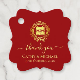 Floral wreath thank you red Chinese wedding Favor Tags