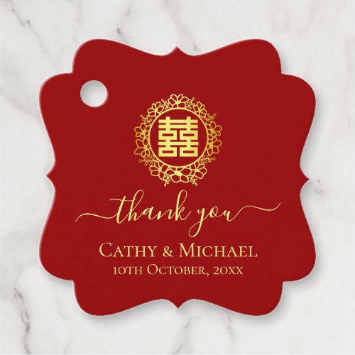 Floral wreath thank you red Chinese wedding Favor Tags