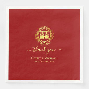 Floral wreath thank you red Chinese wedding Paper Paper Dinner Napkins