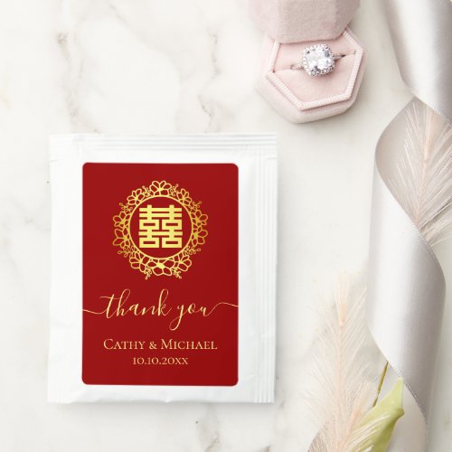 Floral wreath thank you red Chinese wedding Tea Bag Drink Mix