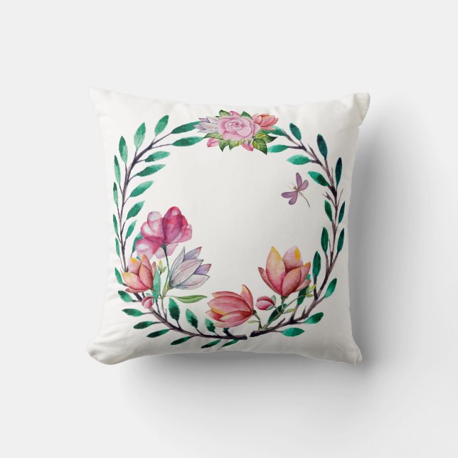 Floral Wreath Throw Pillow (Front)