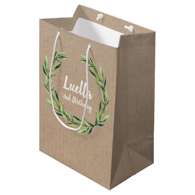 Floral Wreath Vintage Birthday Craft gift bag (Front Angled)