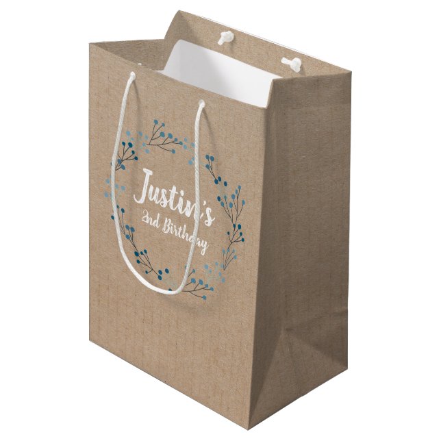Floral Wreath Vintage Birthday Craft gift bag (Front Angled)