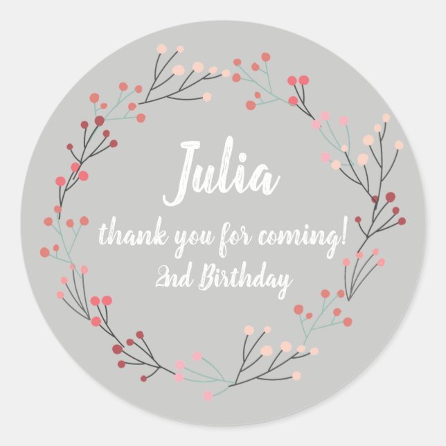 Floral Wreath Vintage Birthday Thank you Stickers (Front)