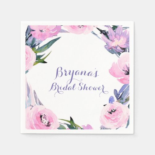 Floral Wreath Watercolor Elegant Bridal Shower Napkins