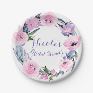 Floral Wreath Watercolor Elegant Bridal Shower Paper Plates