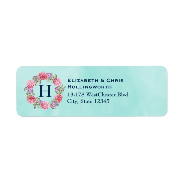 Floral Wreath Watercolor Flowers Pink and Purple Label (Front)