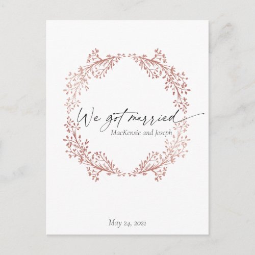Floral Wreath We Got Married Announcement Invite