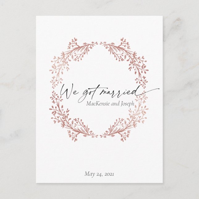 Floral Wreath We Got Married Announcement Invite (Front)