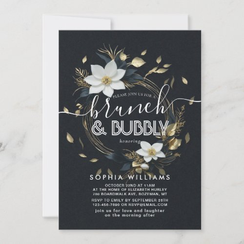 Floral Wreath Wedding Brunch Bubbly Bridal Shower Invitation