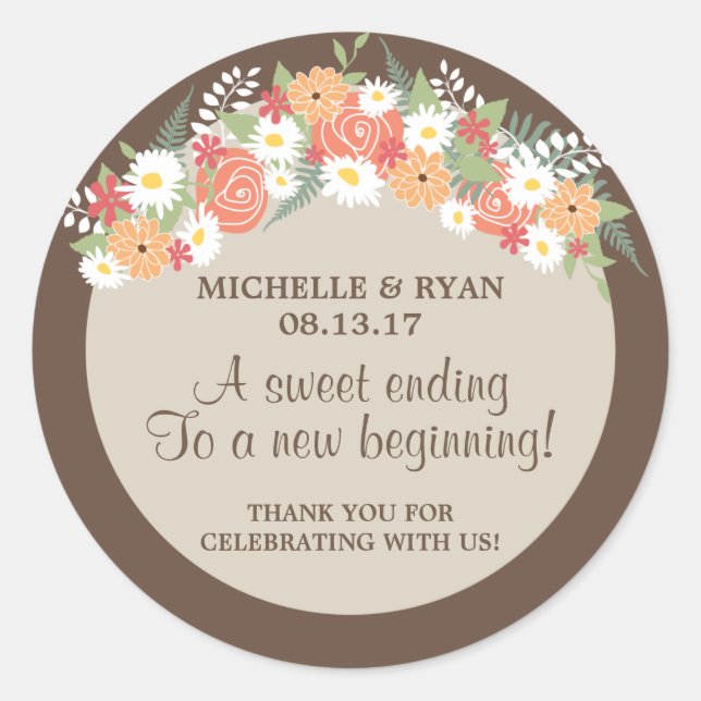 Floral Wreath Wedding Classic Round Sticker (Front)