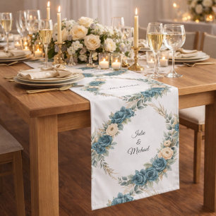 Floral Wreath Wedding Decor Newlyweds Monogram Long Table Runner
