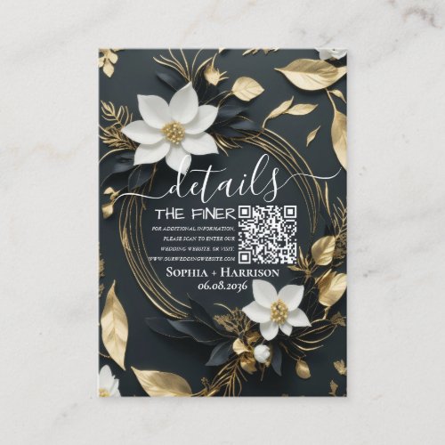 Floral Wreath Wedding Details Information QR Code Enclosure Card
