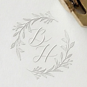 Floral Wreath Wedding Initial Monogram Embosser