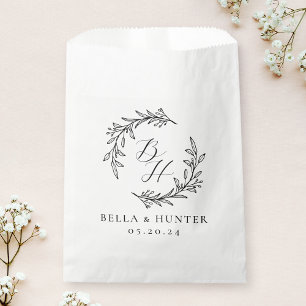 Floral Wreath Wedding Initial Monogram Favor Bag