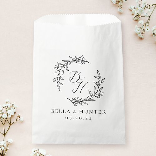 Floral Wreath Wedding Initial Monogram Favor Bag