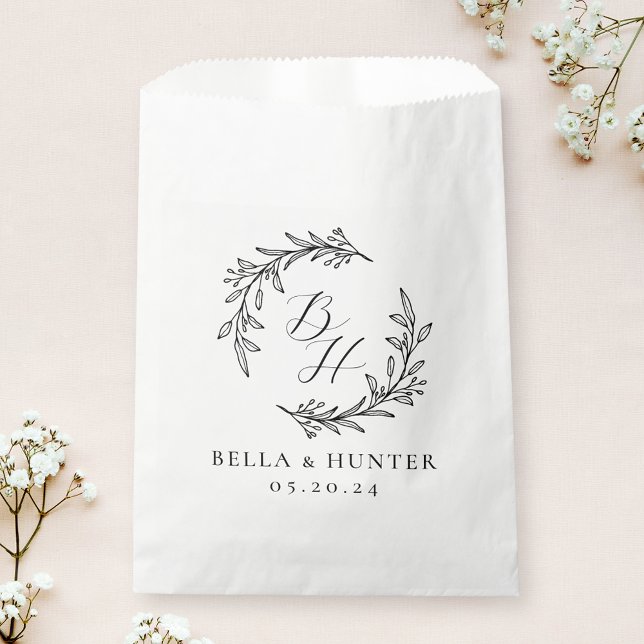 Floral Wreath Wedding Initial Monogram Favor Bag (Creator Uploaded)
