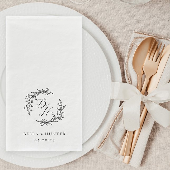 Floral Wreath Wedding Initial Monogram Paper Guest Towels (Creator Uploaded)